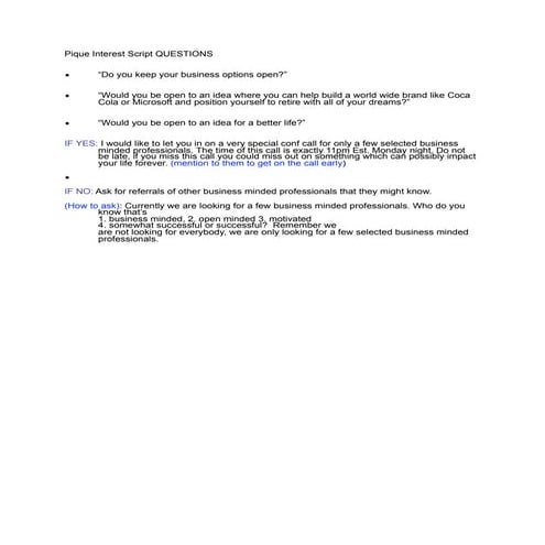 Pique intrest scripts for your mlm network marketing prospecting | PDF