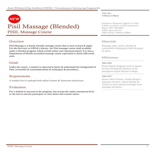 Pisil Massage (Blended) Syllabus | PDF