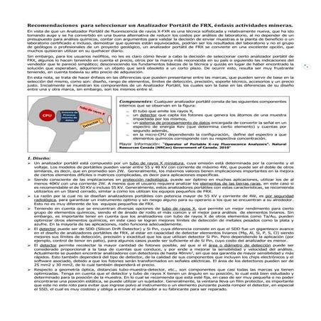 Recomendaciones  para seleccionar un Analizador Portátil de FRX, énfasis actividades mineras