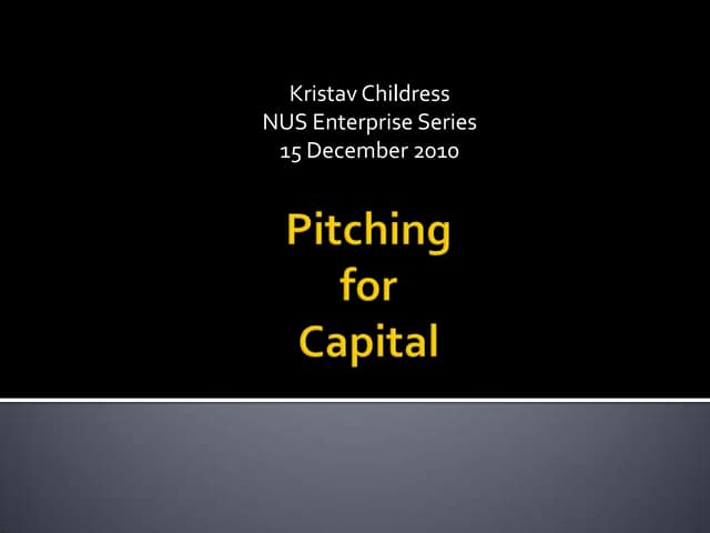 NES Enterprise Series 2010 - Pitching for capital