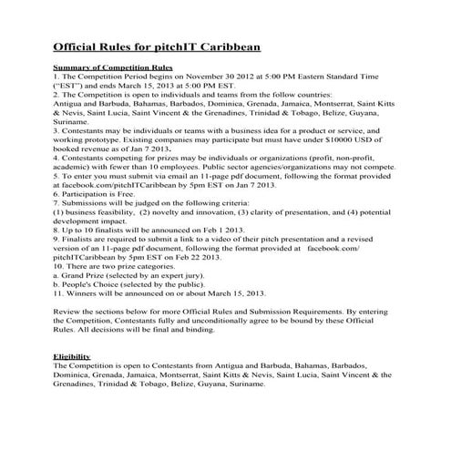 pitchIT Caribbean Official Rules