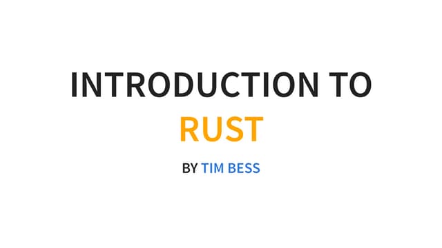 Intro to Rust 2019