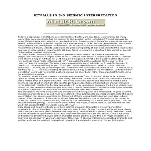 PITFALLS IN 3-D SEISMIC INTERPRETATION 