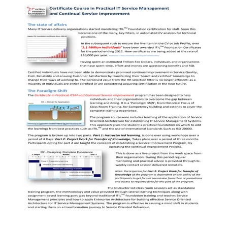 Certificate Course in Practical IT Service Management Systems and Continual S...