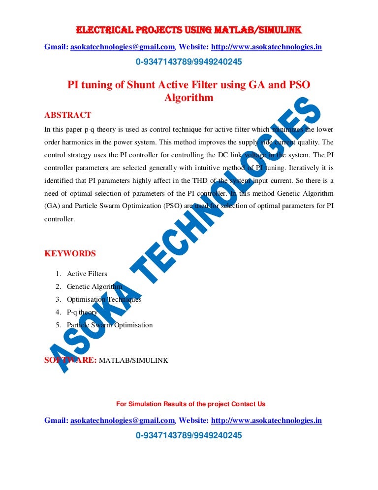 Pi Tuning Of Shunt Active Filter Using Ga And Pso