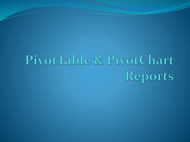 MS Excel Pivot Table Reports & Charts