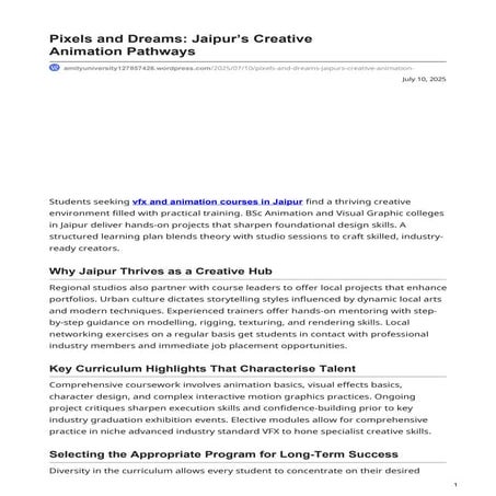 Pixels and Dreams: Jaipur’s Creative Animation Pathways