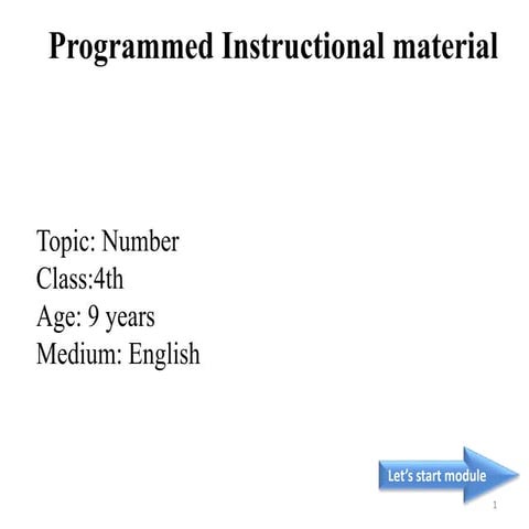 Programed instructional material: Numbers