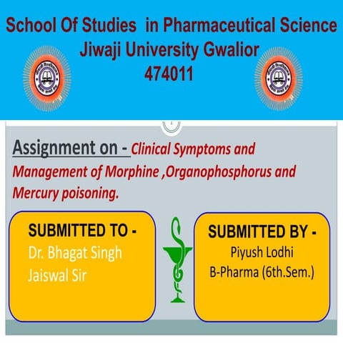 Clinical Symptoms and  Management of Morphine ,Organophosphorus and  Mercury ...