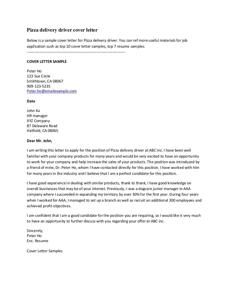 pizza delivery driver cover letter cover letter for driver position