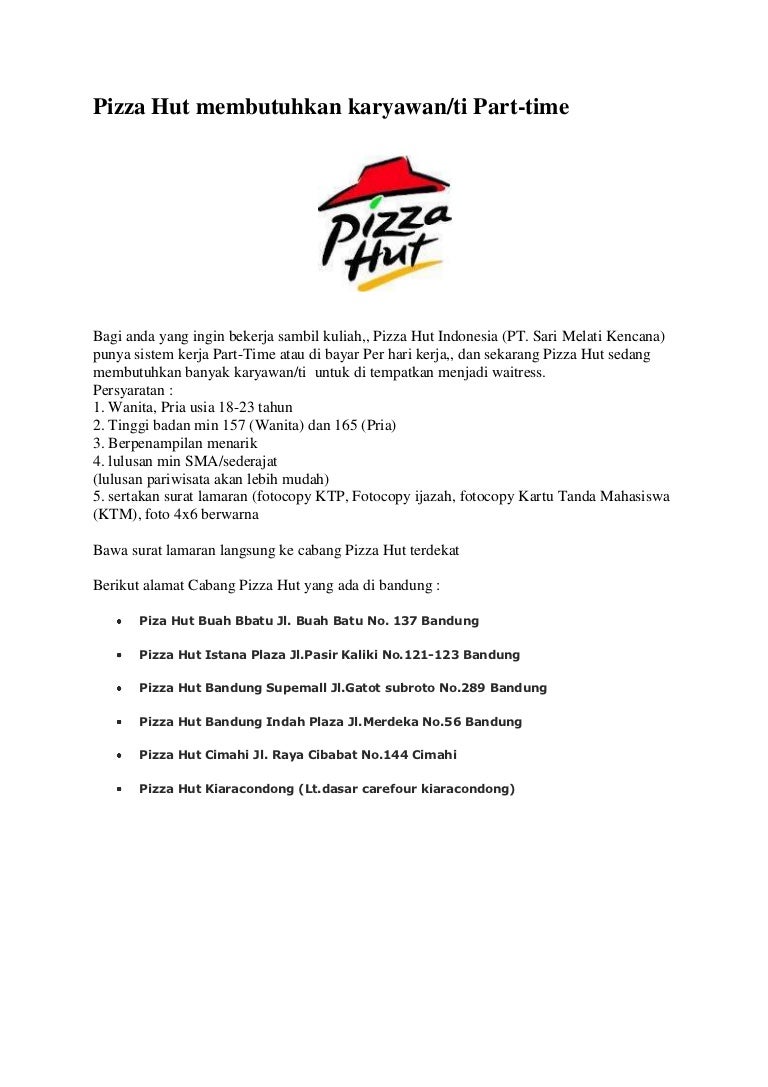 Part Time Pizza Hut Bandung Belajar