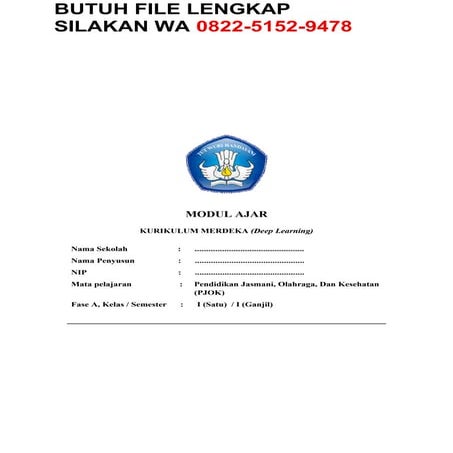 Modul Ajar Deep Learning PJOK Kelas 1 Terbaru 2025