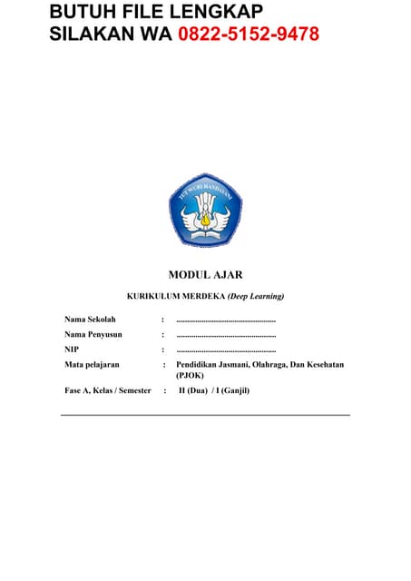 Modul Ajar Deep Learning PJOK Kelas 2 SD Terbaru 2025