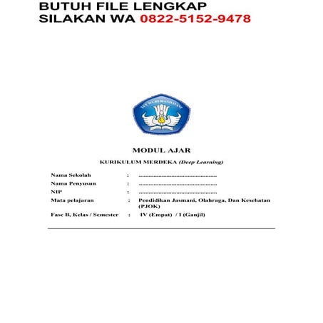 Modul Ajar Pembelajaran Mendalam PJOK Kelas 4 Terbaru