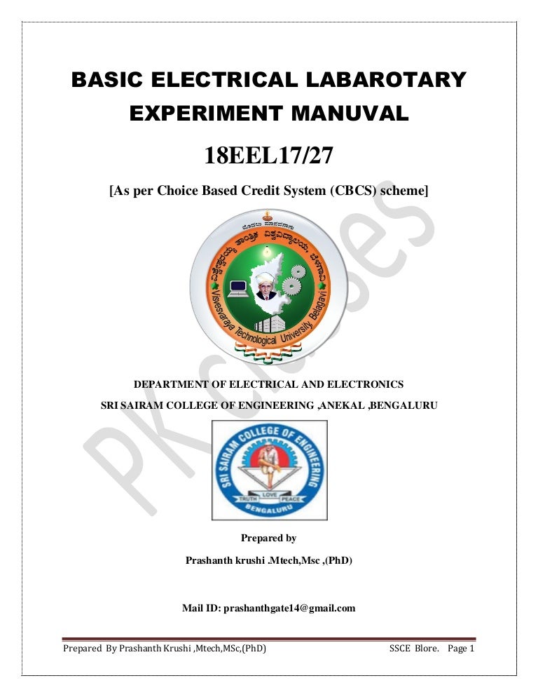Basic Electrical Engineering Lab Manual 2018 cbcs scheme VTU