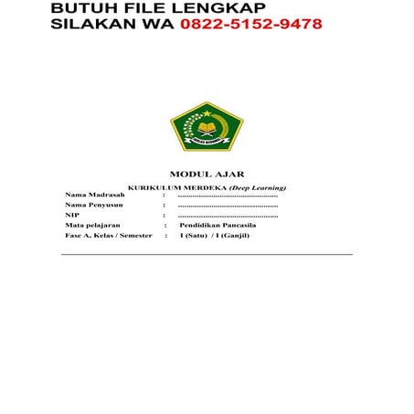 Modul Ajar Pembelajaran Mendalam PKN Kelas I Terbaru 2025