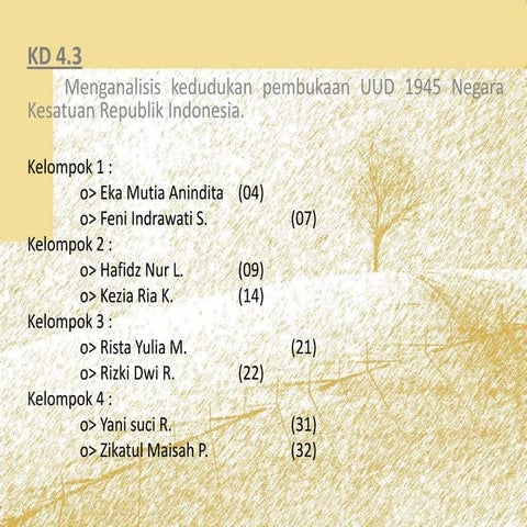 Menganalisis kedudukan pembukaan UUD 1945 Negara Kesatuan Republik Indonesia.