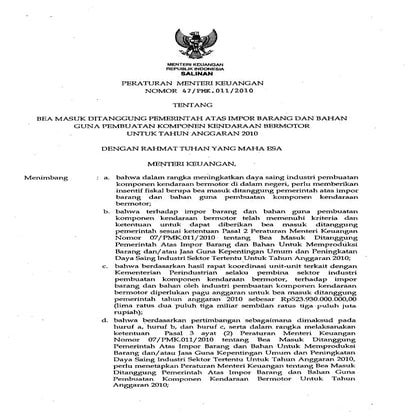 PMK Nomor 47/PMK.011/2010 | PDF
