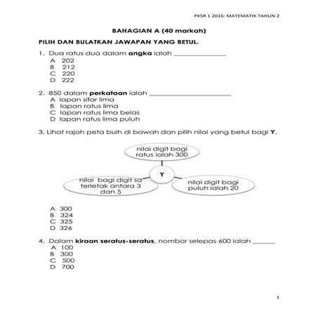PKSR 1 Matematik Tahun 2 Kertas1