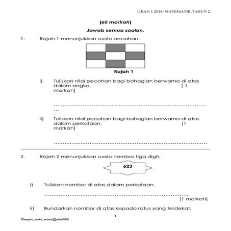 Matematik Tahun 2 PKSR 1 Kertas 2