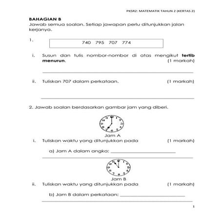 Matematik Tahun 2 PKSR 2 Kertas 2