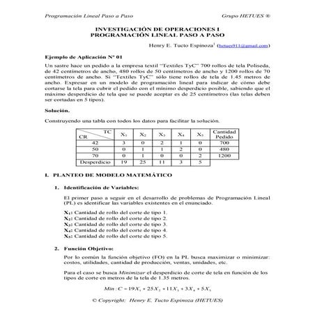 Investigación de Operaciones - Programación Lineal
