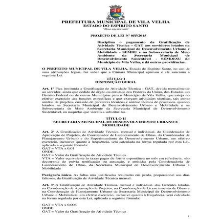 Pl 055 2015  disciplina o pagamento da gratificação de atividade técnica – gat