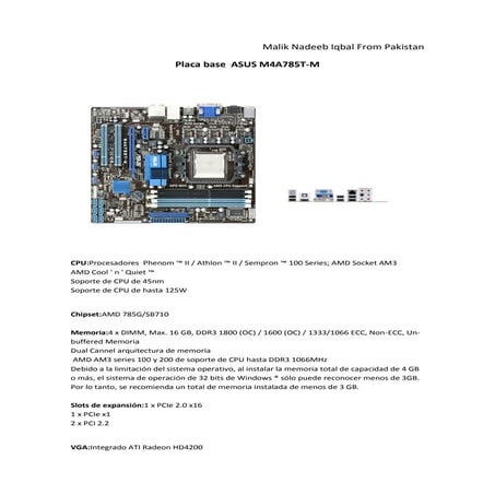 Caracteriticas de  ASUS M4A785T-M