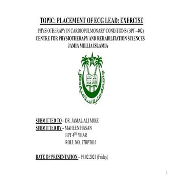 Placement of ecg leads during exercise (cardio ppt)