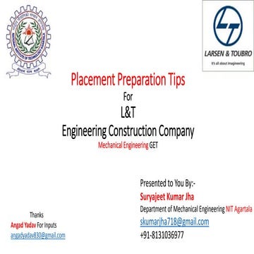 Placement preparation tips  for L&T engineering construction company mechanic...