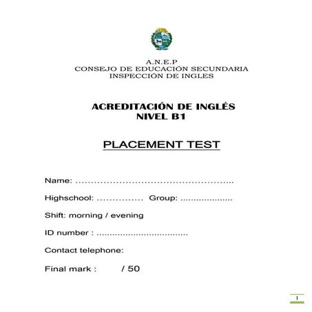 Placement Test Bachillerato