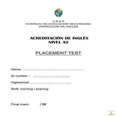 Placement test nivel a2  acreditación