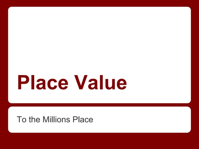 Place Value- Millions
