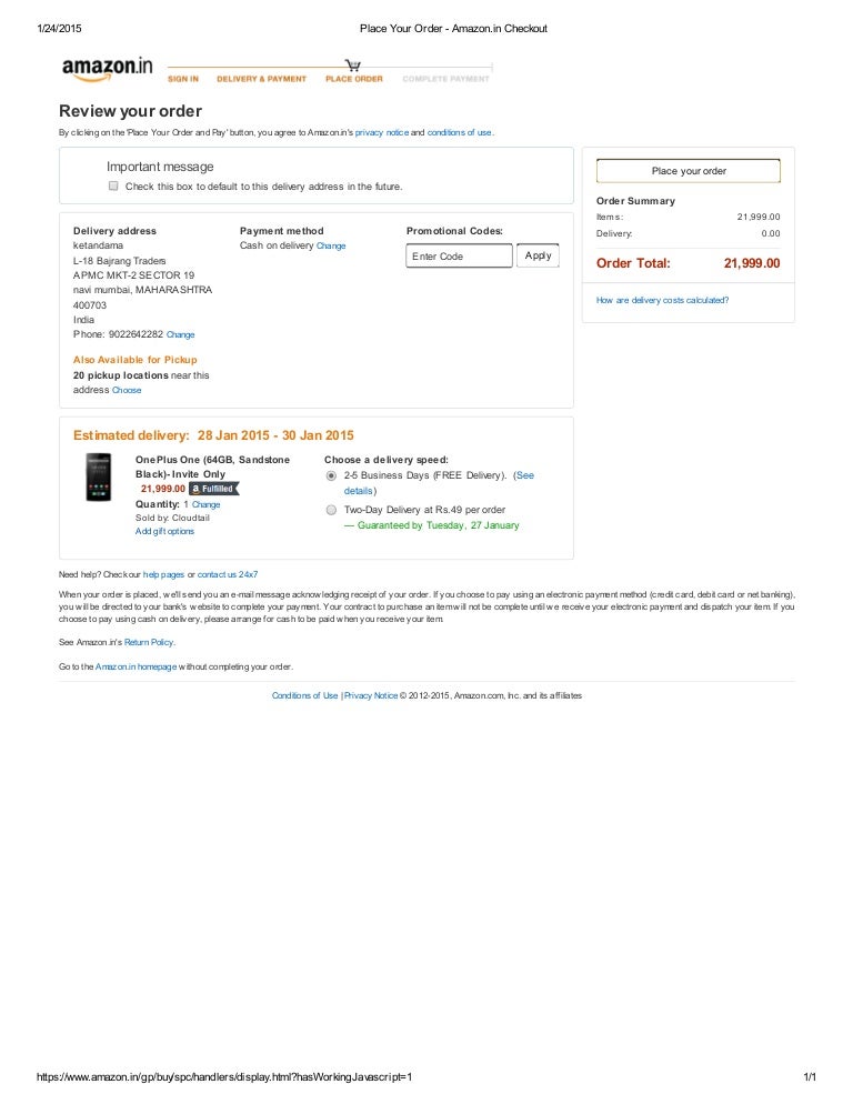 Place your order amazon