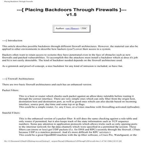 Placing backdoors-through-firewalls