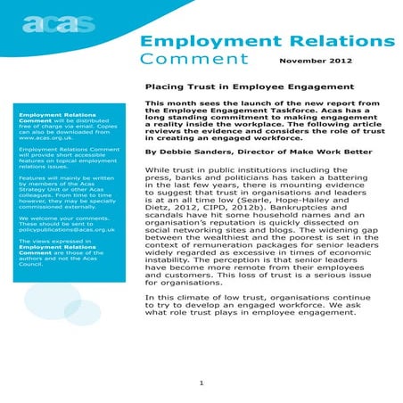 Placing Trust in Employee Engagement by Acas Council