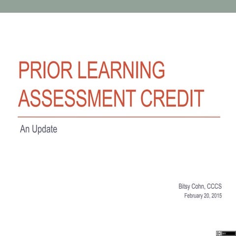 CCCS CHAMP Prior Learning Assessment  credit  2 20 15