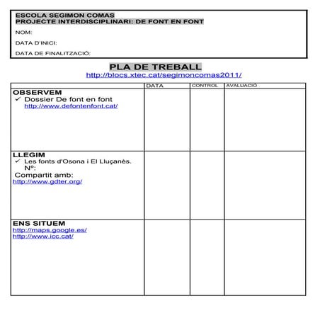 Pla de treball  PI  De font en font CS