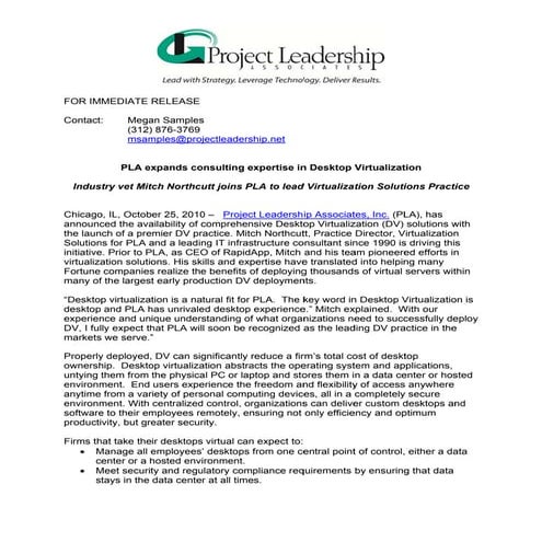 Pla expands consulting expertise in desktop virtualization   industry vet mit...