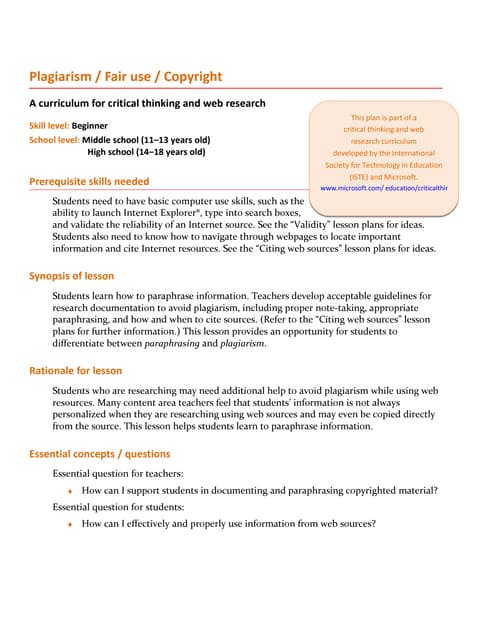 Plagiarism lesson plan_beginner