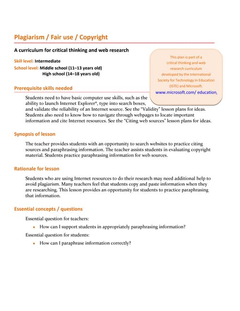 Plagiarism lesson plan_intermediate