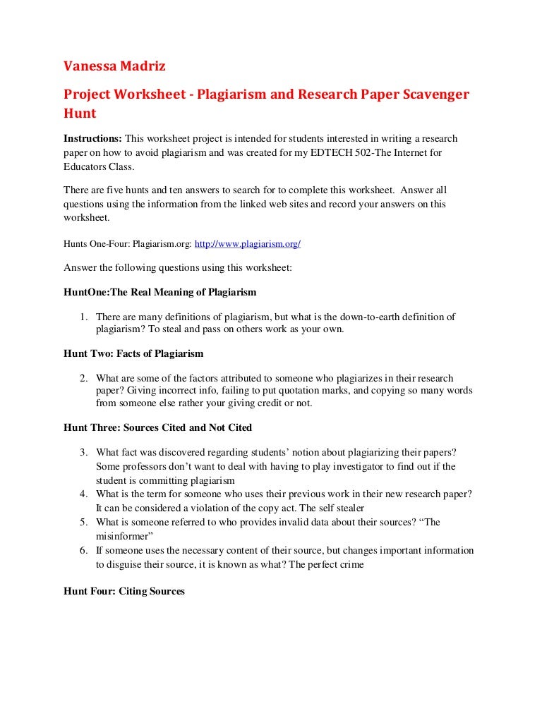 Plagiarism work sheet
