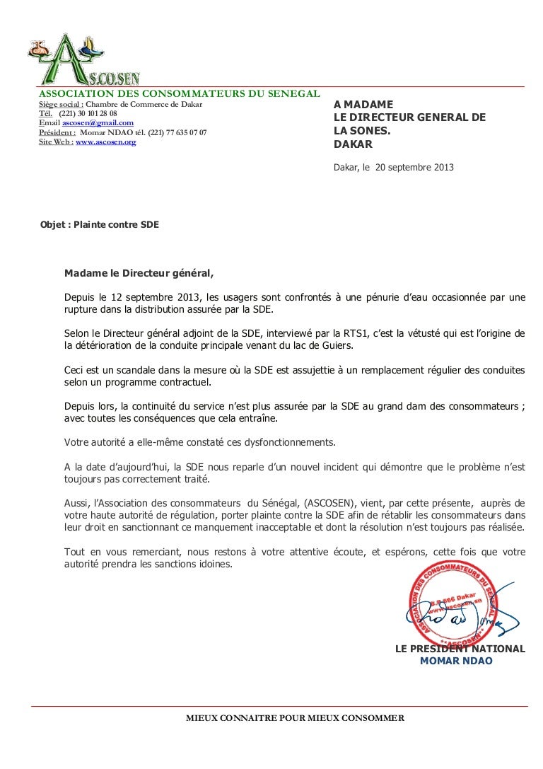 Plainte Contre Sde