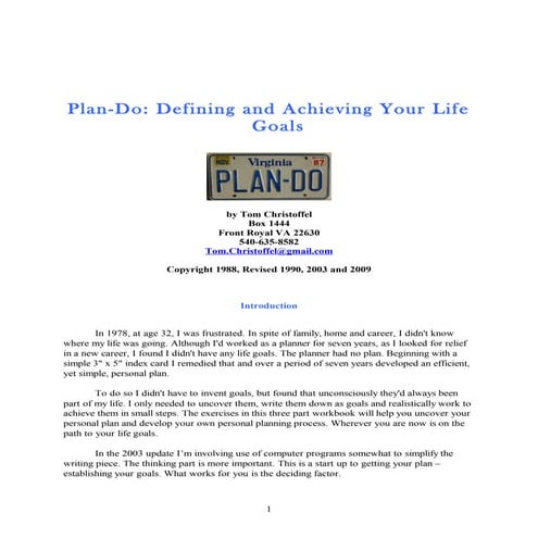 Plan-Do: Defining and Achieving Your Life Goals