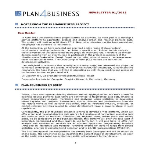 Plan4business newsletter 01 2013