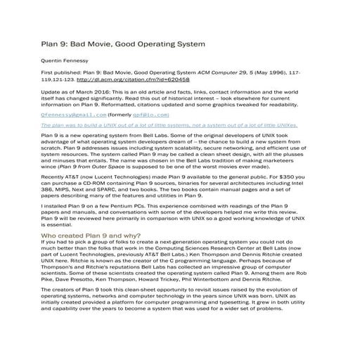 Plan9: Bad Movie, Good Operating System