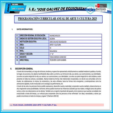 PLAN ANUAL ARTE Y CULTURA 1ro 2025.pdf.. | PDF