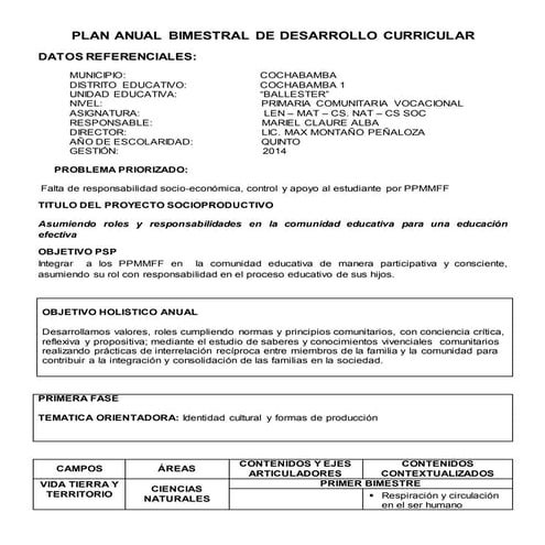 Plan anual bimestral de desarrollo curricular ballester 2014