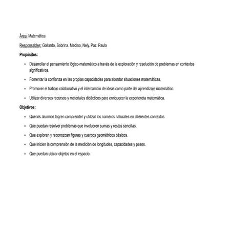 PLANIFICACIÓN ANUAL MATEMATICA 2024 PRIMER GRADO | DOC