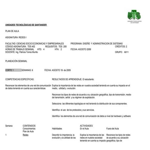 Plan Asignatura Redes I Gr Ao11